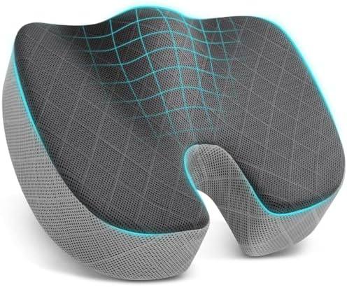 TushGuard Seat Cushion, Memory Foam Office Chair Cushion - Grey, Large | for Car Seat, Airplane, Desk Chair - Sciatica &amp; Hip &amp; Coccyx Pain Relief Cushion for Long Sitting Office W