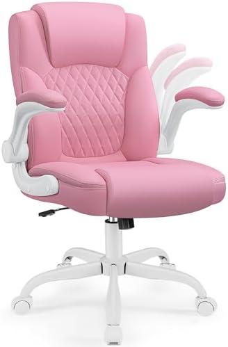 Leather Office Chair, PU Home Computer Desk Chairs with Ergonomic Back Support, 360 degree Swivel, Small Gaming Chair with Wheels and Adjustable Armrests, for Short People Use, Black
