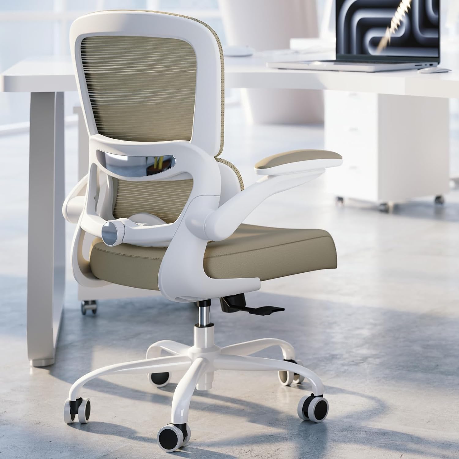 TRALT Office Chair - Ergonomic Desk Chair with Adjustable Lumbar Support, Mesh Computer Chair, Executive Chair for Home Office Comfortable Lumbar Support (1, Khaki)