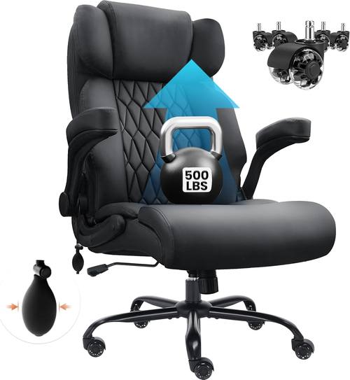 500lbs Big and Tall Office Chair Adjustable Lumbar Support for Back Pain, Extra Wide Seat Executive Office Chair Thick Armrest Pad, Heavy Duty Base&amp;Upgraded Wheels, Ergonomic Desk Chair