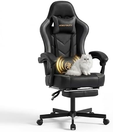Desk Computer Gaming Chair, High Back Ergonomic Office Chair with Footrest and Lumbar Support (White Leather)
