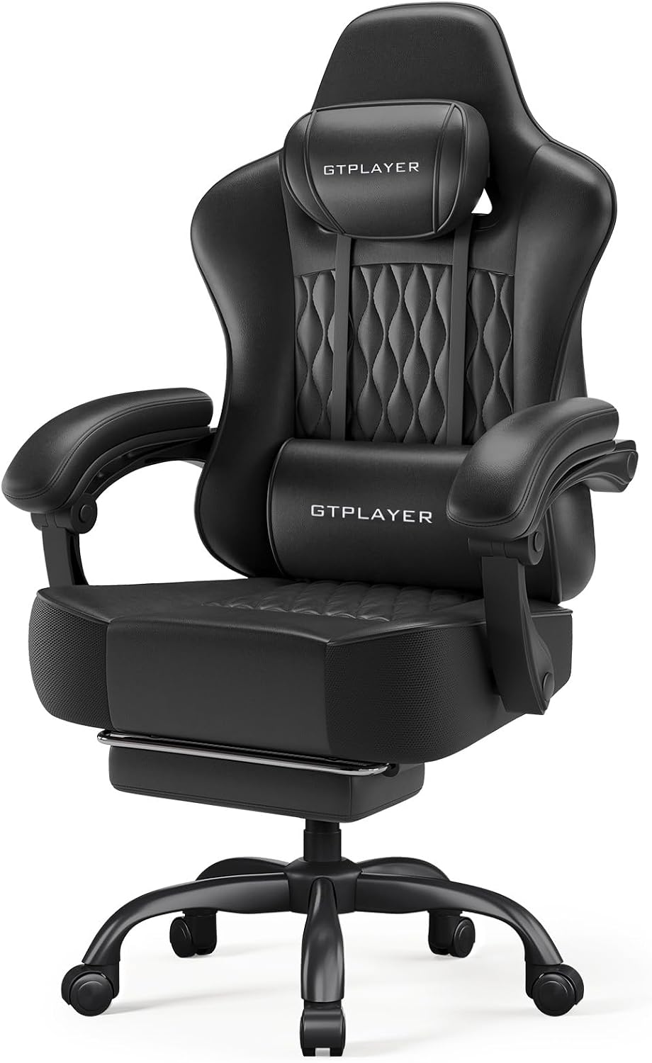 GTPLAYER Big and Tall Gaming Chair with Footrest, 4.4in Thick Cushion and Wide Wingless Seat, Predator Series