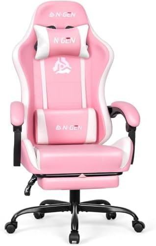 N-GEN GAMING Gaming Chair with Footrest, Lumbar, High-Back, Carbon Black