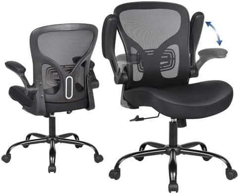 Ergonomic Office Chair, Flip-up Armrest, Mesh Back PU Leather Seat