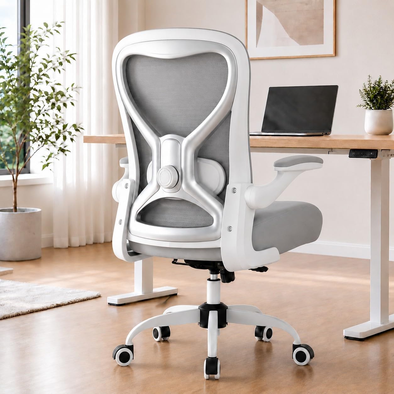 Ergonomic Home Office Chair, 4-Way Lumbar, Thick Cushion, 330LBS (Gray/Silver)