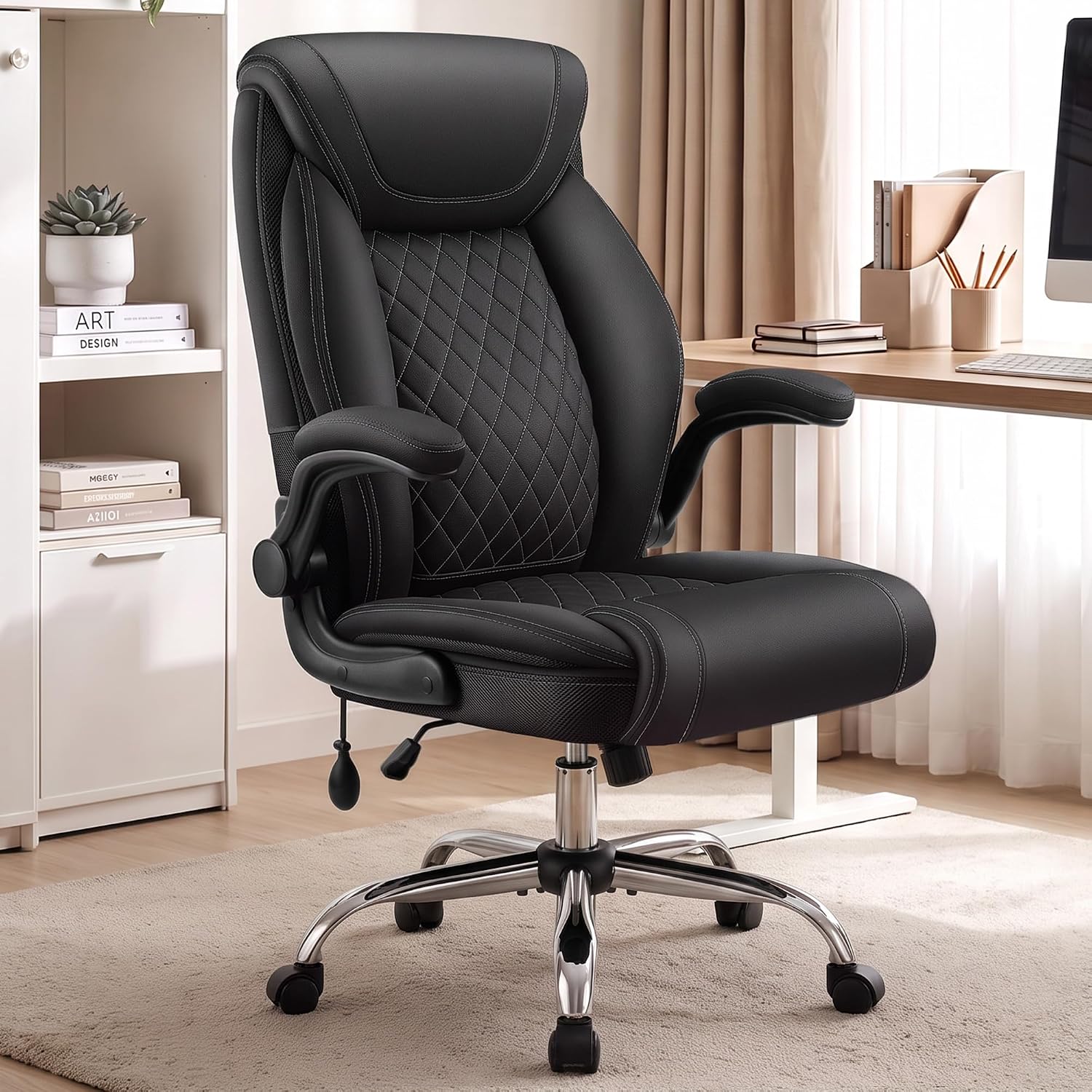 Office Chair, Executive Leather Desk Chair with Lumbar Support